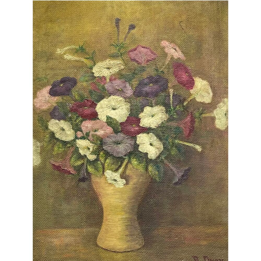 Early 20th Century “Petunias Floral Still Life” Oil Painting on Board Signed - Picture 2 of 13